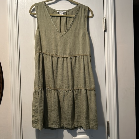 👗Lucky Brand Linen Sleeveless V Neck Tiered Midi Dress - Picture 9 of 10